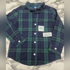 Old Navy Green and Blue Plaid Shirt with Bow Tie